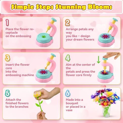 weirtoya Flower Bouquet Craft Kit, DIY Arts and Crafts for Kids 4-6-8, Girls Toys 4-6-8 Flower Making Activity Toy Set for Toddler and Kids, Birthday Gifts for 4 5 6 7 8 Year Old Girls (Pink & Blue) in Saudi Arabia