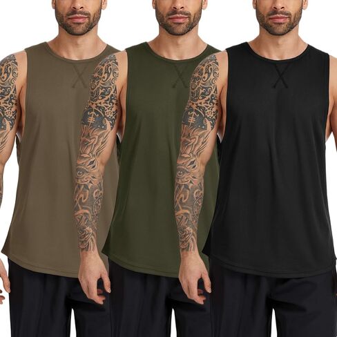 Men's Tank Tops 3 Pack Lightweight Quick Dry Muscle Athletic Sleeveless Shirts for Workout Gym Running in Saudi Arabia