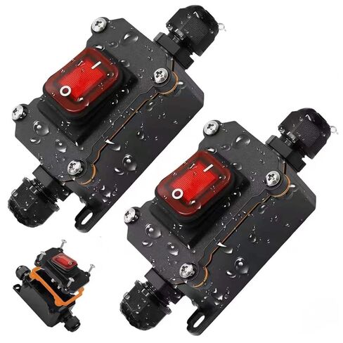 2-Pack IP67 مفتاح الروك المضمن المقاوم للماء مع ضوء مؤشر أحمر، مفتاح تشغيل/إيقاف DPST لـ AC/DC 20A-125V 16A-250V 35A-12V، مدخل على الجانبين للأضواء البحرية، RV، أضواء LED للسيارات in Kuwait