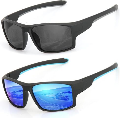 Polarized Anti Glare Sunglasses Men, UV400 Sports Al Wrap Around Design, Scratch/Oil/Saltwater Resistant in Kuwait