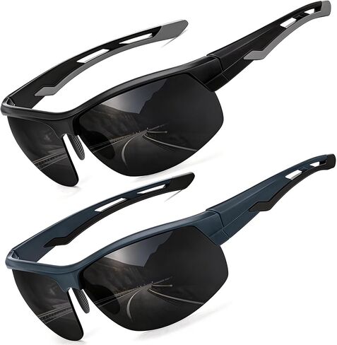 Polarized Anti Glare Sunglasses Men, UV400 Sports Al Wrap Around Design, Scratch/Oil/Saltwater Resistant in Kuwait
