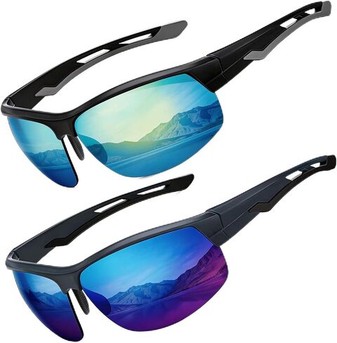 Polarized Anti Glare Sunglasses Men, UV400 Sports Al Wrap Around Design, Scratch/Oil/Saltwater Resistant in Kuwait