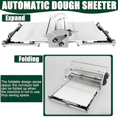 ماكينة فرد العجين الكهربائية التجارية ولفائف المعجنات، ناقل بعرض 40 بوصة، تلقائي للأمام/الخلف، سمك قابل للتعديل للكرواسون والفطيرة والمعجنات المنتفخة، تصميم مدمج قابل للطي in Kuwait