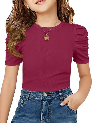 ZDC الفتيات نفخة قصيرة الأكمام تي شيرت الاطفال الصيف مضلع متماسكة قمم Crewneck سليم صالح تجريب المحملة in Kuwait