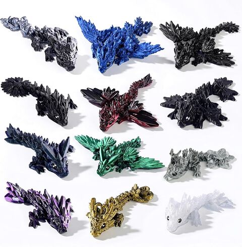 3PCS 9" 3D Printed Dragon with Wings, Full-Articulated Dark Crystal Dragons, Flexible Fidget Toys for Anxiety Relief, Home Office Decor Executive Desk Toys, Gift for Dragon Lovers in Saudi Arabia