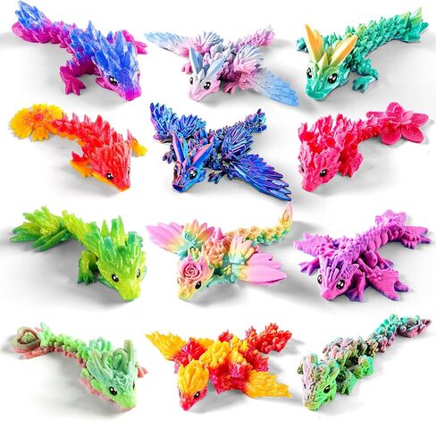 3PCS 9" 3D Printed Dragon with Wings, Full-Articulated Dark Crystal Dragons, Flexible Fidget Toys for Anxiety Relief, Home Office Decor Executive Desk Toys, Gift for Dragon Lovers in Saudi Arabia