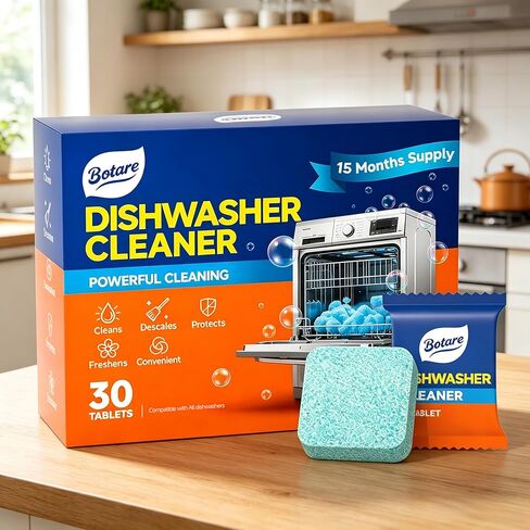 Dishwasher Cleaning Tablets -30 Pack Cleaner and Deodorizer -15 Month Suply for Hard Water Dish Washer Machine, Non Toxic Tabs for Dish, Septic Safe & Odor Remover, Lemon Scent in Saudi Arabia