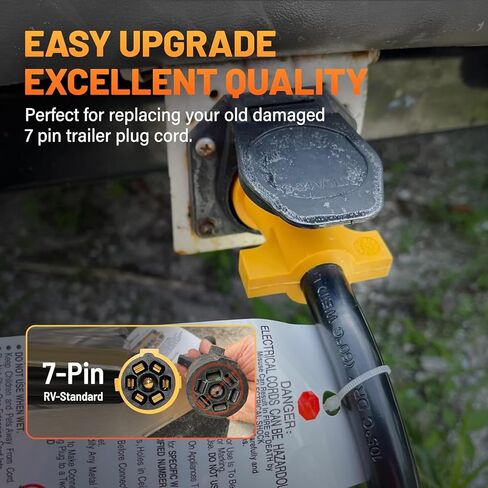 Heavy Duty 7 Way Trailer Plug Cord with Double Prongs Connector 8 Feet, 7 Way Plug Inline Trailer Side Wiring Harness 7-Pin RV Blade Replacement 7Pin Molded Cable Pigtail, UL62 Pure Copper Wire in Saudi Arabia