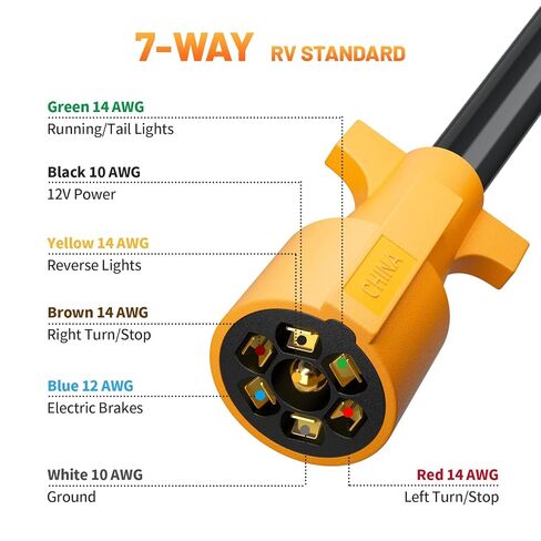 Heavy Duty 7 Way Trailer Plug Cord with Double Prongs Connector 8 Feet, 7 Way Plug Inline Trailer Side Wiring Harness 7-Pin RV Blade Replacement 7Pin Molded Cable Pigtail, UL62 Pure Copper Wire in Saudi Arabia