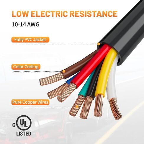 Heavy Duty 7 Way Trailer Plug Cord with Double Prongs Connector 8 Feet, 7 Way Plug Inline Trailer Side Wiring Harness 7-Pin RV Blade Replacement 7Pin Molded Cable Pigtail, UL62 Pure Copper Wire in Saudi Arabia