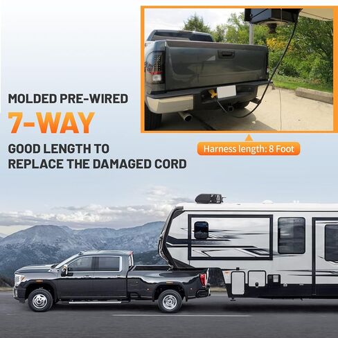 Heavy Duty 7 Way Trailer Plug Cord with Double Prongs Connector 8 Feet, 7 Way Plug Inline Trailer Side Wiring Harness 7-Pin RV Blade Replacement 7Pin Molded Cable Pigtail, UL62 Pure Copper Wire in Saudi Arabia