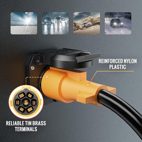 Heavy Duty 7 Way Trailer Plug Cord with Double Prongs Connector 8 Feet, 7 Way Plug Inline Trailer Side Wiring Harness 7-Pin RV Blade Replacement 7Pin Molded Cable Pigtail, UL62 Pure Copper Wire in Saudi Arabia