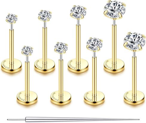 Flat Back Earrings Stud G23 Titanium Threadless Piercing Kit - Cartilage Earrings for Women Men - Hypoallergenic Tragus | Conch | Rook | Daith | Medusa | Lip | Labret | Nose Piercings Jewelry in Saudi Arabia