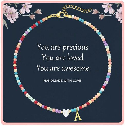 Initial Necklaces for Women,Colorful Beaded Choker Necklaces for Women Gifts Bohemian Letter Choker Necklace Jewelry for Women Birthday Gifts in Saudi Arabia