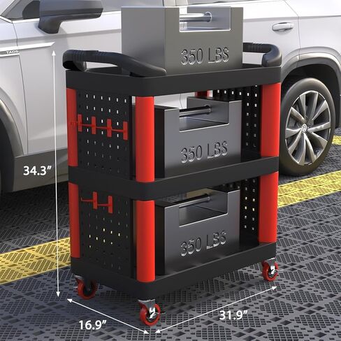 3 Tier Car Detailing Cart, Auto Detail Trolley with Wheels, Side Hanging Plate & Hooks, Detailing Tool Organizer for Mechanics & Detailers (Black) in Saudi Arabia