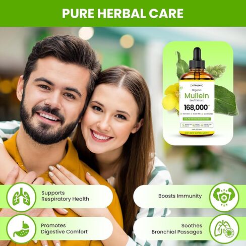 Mullein Drops for Lungs, USDA Organic Lung Detox and Cleanse Liquid with Marshmallow, Thyme, Astragalus, Orange Peel, Echinacea Alcohol & Sugar Free Extract for Smokers 2 Fl Oz in Saudi Arabia