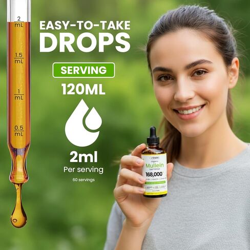 Mullein Drops for Lungs, USDA Organic Lung Detox and Cleanse Liquid with Marshmallow, Thyme, Astragalus, Orange Peel, Echinacea Alcohol & Sugar Free Extract for Smokers 2 Fl Oz in Saudi Arabia