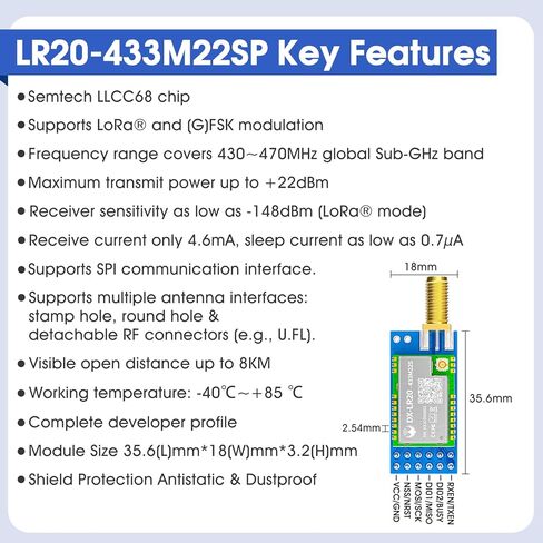 DX-LR20 Development Kit Semtech SX1262+STM32 LORA SPI Interface Module 410-475MHz/433MHz with 2PCS Antenna 22 dBm 8KM for Arduino Meshtastic DIY CE FCC (DX-LR20-433Mmz-T1) in Saudi Arabia
