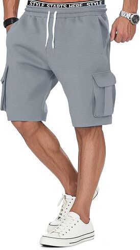 Cargo Sweat Shorts for Men Casual Drawstring Cotton Sweatpants Elastic Waist Athletic Gym Jogger Shorts with Pocket in Saudi Arabia