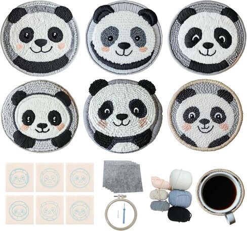 57lilina Punch Needle Coaster Kit for Adults Beginners Kids, 6 Set Complete Animal Cat Punch Needle Stitching Embroidery Art Kit, Step-by-Step Guide Make Punch Needling Drink Coasters for Starter in Saudi Arabia