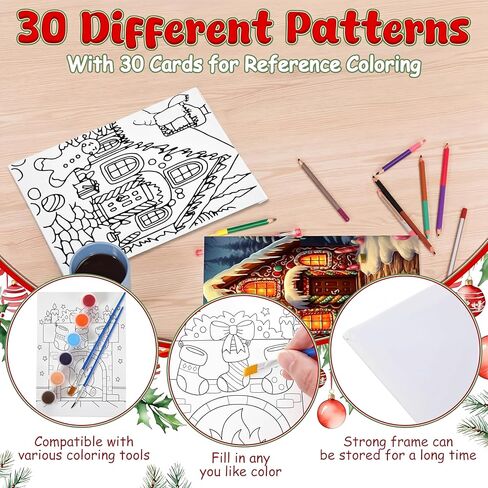 Dispowreath 30 Pcs Christmas Pre Printed Canvas Pre Drawn Canvas Painting 5 x 7 Inch Outline Painting Panels Stretched Panels Paint Set for Beginners, DIY Craft Project, Party Favor, Home Decors in Saudi Arabia