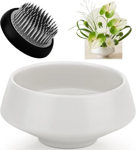 Gresorth Japanese Ikebana Vase Kit with 2 Inch Flower Frog Decoration Floral Arrangement Fixed Tool Kenzan Pin Frog Container for DIY Craft Plant - 6.8 Inch Bowl Pot in Saudi Arabia