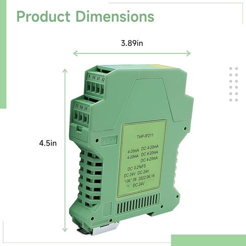 Signal Isolator, 4-20Ma to 0-10V Converter, 1 in / 1 Out Distribution Transmitter, Current to Voltage Signal Conditioner, 3.9 in (99 Mm), Ac/Dc Powered, Rail Mountable in Saudi Arabia