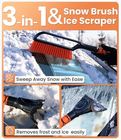Zanch 2025 Upgrade Extendable 3-in-1 Car Snow Brush and Ice Scraper [45" Extendable Handle] with 360° Rotating Brush Head for Car Windshield Clear Snow, Ice and Frost, for All Cars/Truck/SUV in Saudi Arabia