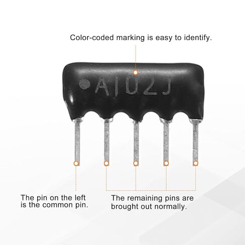 MECCANIXITY 20Pack 1K Ohm Resistor Network Array، 1/8W SIP-5 2.54mm مجموعة متنوعة من مقاومات شبكة الأفلام السميكة، 5٪ تسامح من النوع 5P، أسود in Saudi Arabia