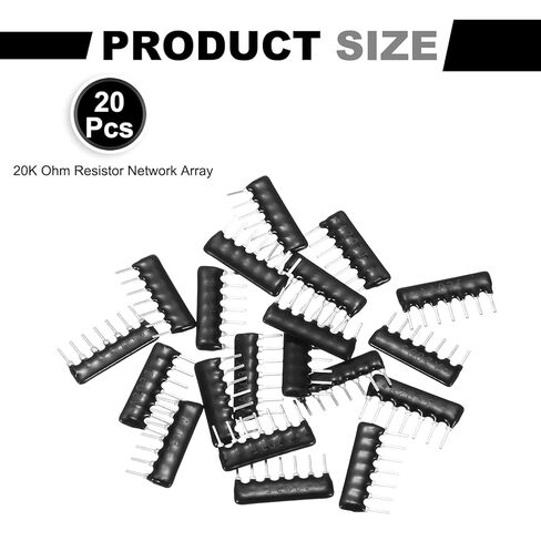 MECCANIXITY 20Pack 20K Ohm Resistor Network Array, 1/8W SIP-7 2.54mm Pitch Thick Film Network Resistor Assortment Kit, 5% Tolerance Bussed Type 7P, Black in Saudi Arabia