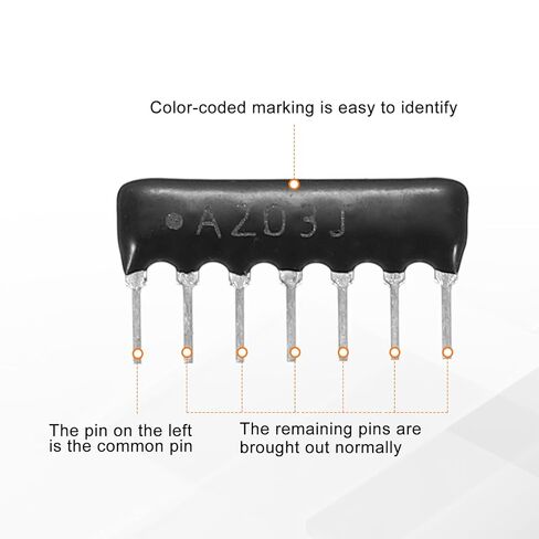 MECCANIXITY 20Pack 20K Ohm Resistor Network Array, 1/8W SIP-7 2.54mm Pitch Thick Film Network Resistor Assortment Kit, 5% Tolerance Bussed Type 7P, Black in Saudi Arabia