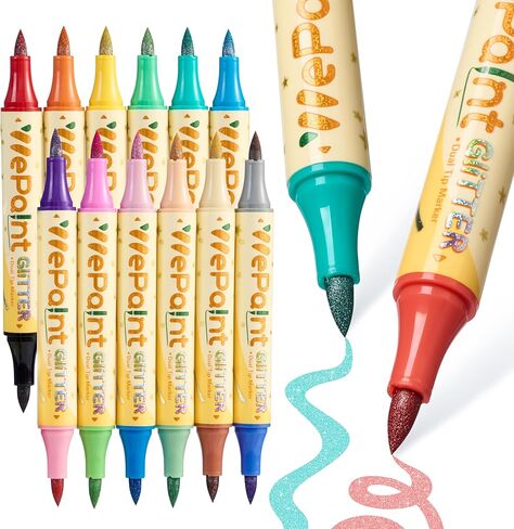 أقلام تحديد لامعة من WePaint بطرف مزدوج، 12 علامة لامعة 24 لونًا لامعًا مع أطراف فرشاة، حبر مائي للأطفال والكبار، الحرف اليدوية اليدوية، صناعة البطاقات، سجل القصاصات، اللوازم المدرسية للأطفال in Kuwait