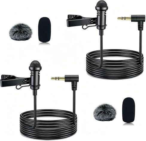 قطعتان من ميكروفون Lavalier متوافق مع DJI MIC 1/2 وRode Wireless GO II، ميكروفون متعدد الاتجاهات بمقبس TRS بزاوية 3.5 مم لبث مقابلة مدونة الفيديو والمزيد، 1.5 متر in Kuwait