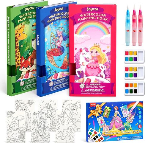 JoyCat 2 حزمة طلاء الجيب مع كتب تلوين مائية للأطفال، مجموعة ألعاب الأنشطة الفنية والحرفية، مجموعة أدوات الرسم الإبداعية للسفر والمنزل، هدايا للفتيات والأولاد الذين تتراوح أعمارهم بين 3-8 (المهر السحري وأميرة المحيط) in Kuwait