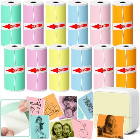 Mini Thermal Printer Sticker Paper, 12 Rolls Colored Thermal Sticker Paper Kids Instant Camera Refill Print Paper, Atnadov HD Thermal Paper for Most Kids Instant Camera (Colored -12 Rolls） in Saudi Arabia