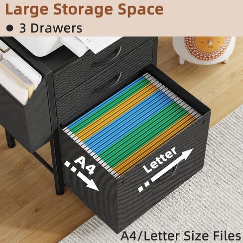 Larger File Cabinet with Charging Station and 3 Fabric Drawer, 3-Tier Tall Filing Cabinet for Home Office with Storage Shelf, Fabric Drawer, Fits A4/Letter Size, 15.3''W, Rustic Brown in Saudi Arabia
