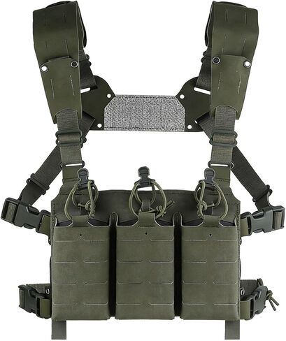 Tactical Chest Rig Vest Panel with Triple Magazine Pouch Removable Adjustable Shoulder Waist Straps for Airsoft Outdoor in Saudi Arabia