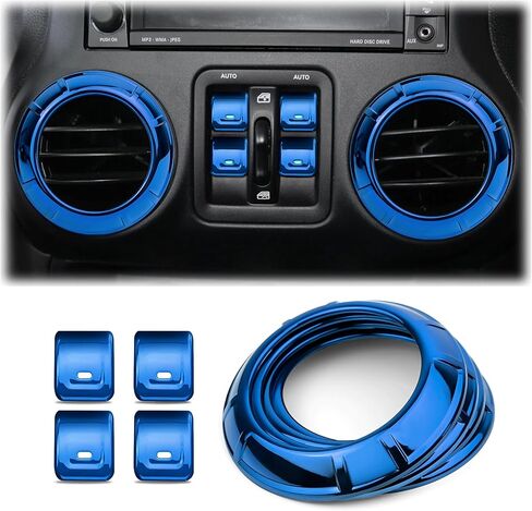 لملحقات Jeep Wrangler JK JKU 2011-2017 - 8 قطع حلقة زخرفية لمنفذ تكييف الهواء ومجموعة غطاء زر تبديل النافذة، عملية طلاء ABS (أحمر، لمسة نهائية لامعة) in Kuwait
