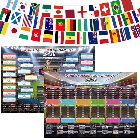 ملصق جدول كأس العالم من AhfuLife 2026، مقاس A2 - 23.3 بوصة × 16.5 بوصة، قطعتان من بضائع كأس العالم 2026، ديكورات مخططات جدارية لتقويم كرة القدم، لوحة جدارية لبطولات كرة القدم لمحبي ديكور المنزل والمكتب والحفلات in Kuwait