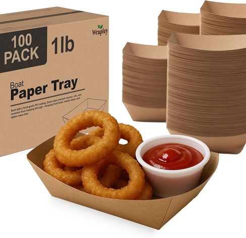 2 LB Disposable Boat Paper Trays, Grease-Resistant Paper Boats for Serving Food, PE Coated Kraft Charcuterie Boats for Snacks, Hot Dogs, Nachos & Tacos - 250 Pack in Saudi Arabia