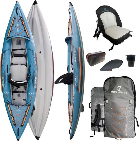 Spinera Tenaya Kayak القابل للنفخ، ترفيهي للأداء، خفيف، متين، مستقر، أنابيب ملحومة صلبة، أرضية عالية الضغط بغرز متدلية، مقعد خلفي عالي مريح، متوفر كـ 1,2 أو 3 أشخاص من قوارب الكاياك in Saudi Arabia