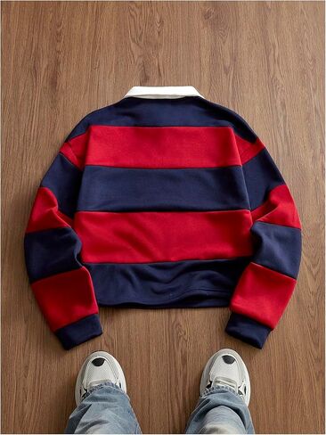 GORGLITTER Men's Rugby Shirts Long Sleeve Color Block Striped Embroidered Collared Golf Tshirt Streetwear in Saudi Arabia