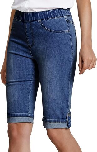 BISUAL Jean Shorts for Women Elastic Waist Pull On Bermuda Shorts Knee Length Stretchy Skinny Denim Jorts with Pockets in Saudi Arabia