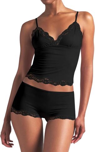Ezbelle Women's Pajama Set Two Piece Tank Lounge Matching Lace Pjs Short Pants V Neck Outfit Sexy Knit Summer Crop Clothes in Saudi Arabia