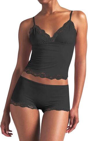 Ezbelle Women's Pajama Set Two Piece Tank Lounge Matching Lace Pjs Short Pants V Neck Outfit Sexy Knit Summer Crop Clothes in Saudi Arabia
