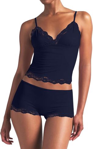 Ezbelle Women's Pajama Set Two Piece Tank Lounge Matching Lace Pjs Short Pants V Neck Outfit Sexy Knit Summer Crop Clothes in Saudi Arabia