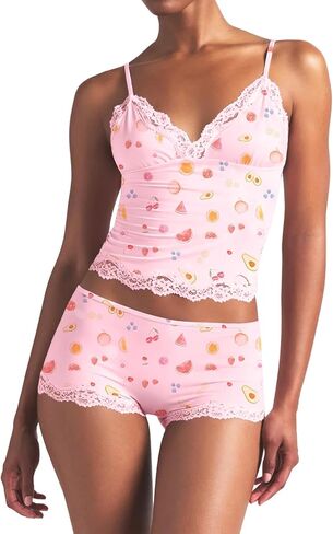 Ezbelle Women's Pajama Set Two Piece Tank Lounge Matching Lace Pjs Short Pants V Neck Outfit Sexy Knit Summer Crop Clothes in Saudi Arabia