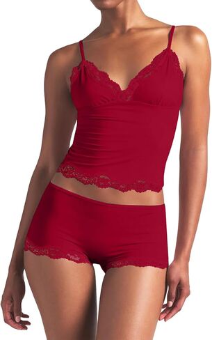 Ezbelle Women's Pajama Set Two Piece Tank Lounge Matching Lace Pjs Short Pants V Neck Outfit Sexy Knit Summer Crop Clothes in Saudi Arabia