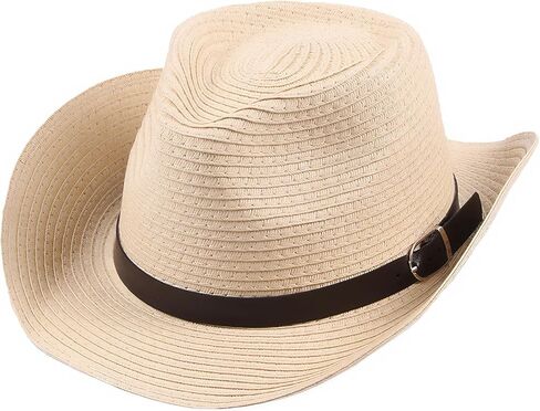 Kids Straw Cowboy Hat - Wide Brim Sun Straw Hat with Leather Band Adjustable Sun Protection Beach Cap for Kid 3-8 Years in Saudi Arabia