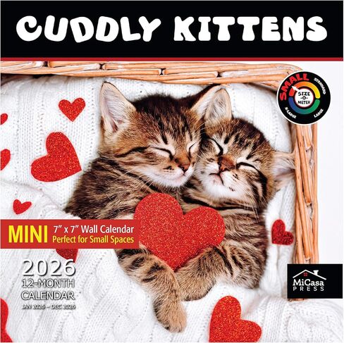 MICASA PRESS Cuddly Kittens 2026 تقويم الحائط لمدة 12 شهرًا | 12 بوصة × 24 بوصة مفتوح | ورق سميك وقوي | هدية العيد | لطيف هريرة القط التقويم 2026 in Kuwait